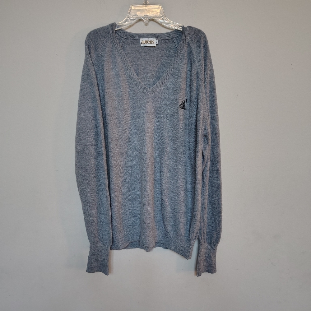 VINTAGE AUREUS 1980s  Men's Gray V-Neck Sweater Size Large